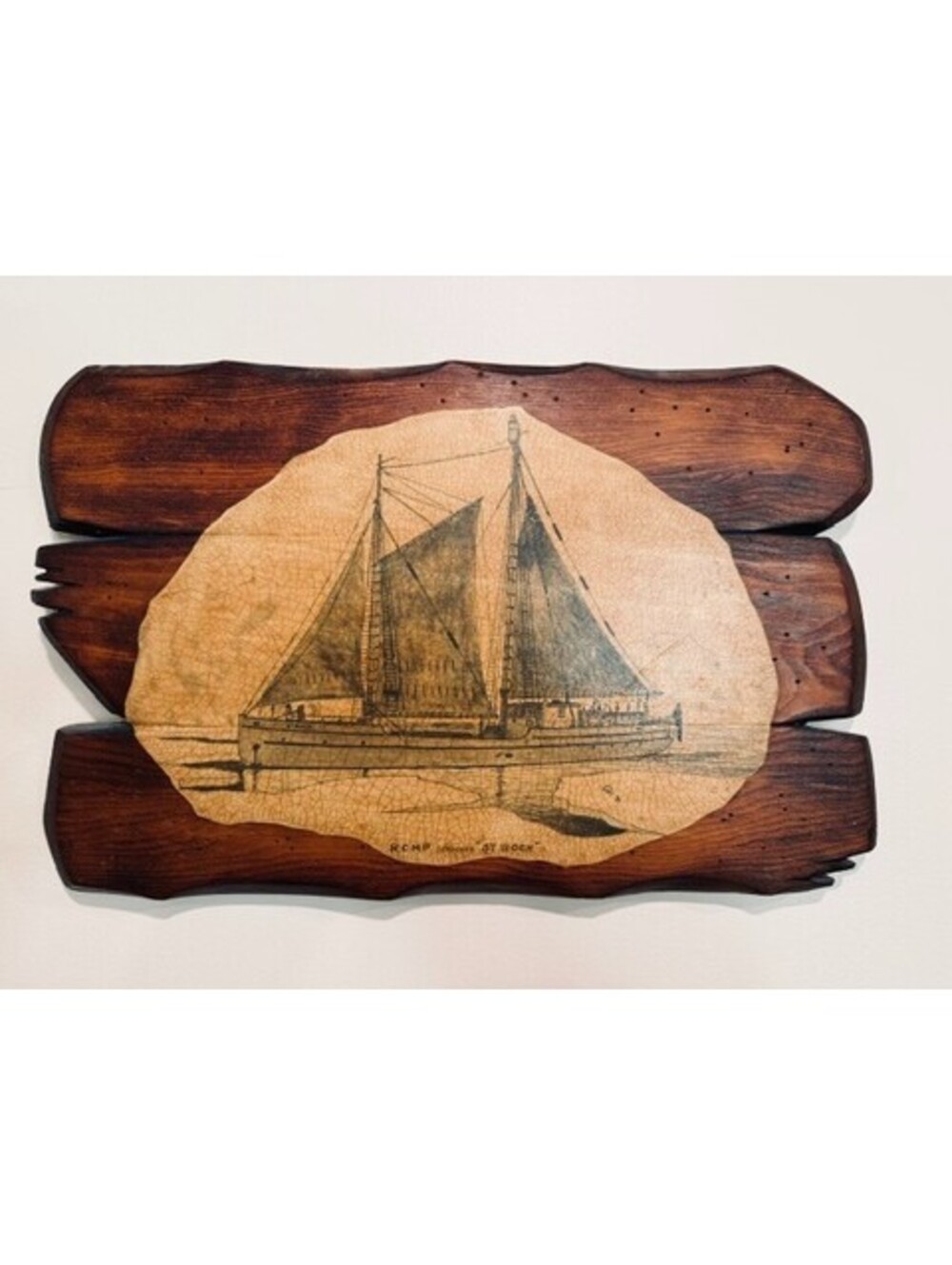Vintage Noel Day RCMP Schooner St Roch Wood Plaque Lions Bay BC Maritime Art